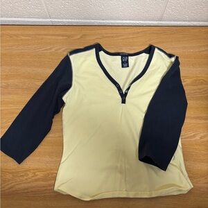 Vintage GAP Two-Tone Yellow & Navy Henley Top